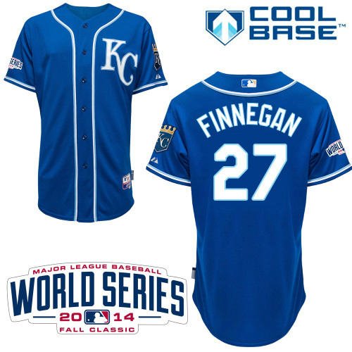 Kansas City Royals 27 Finnegam navy Blue 2014 World Series Patch Stitched MLB Baseball Jersey