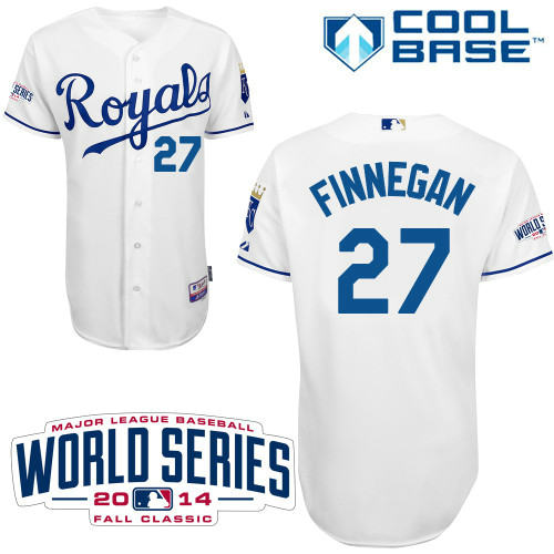 Kansas City Royals 27 Finnegam white 2014 World Series Patch Stitched MLB Baseball Jersey
