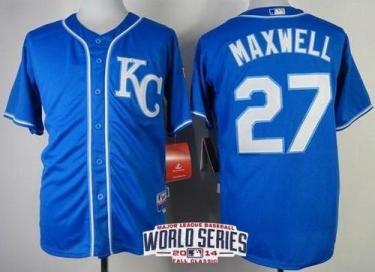 Kansas City Royals 27 Justin Maxwell Blue 2014 World Series Patch Stitched MLB Baseball Jersey