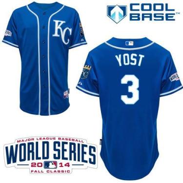 Kansas City Royals 3 Ned Yost Blue Cool Base Baseball Jersey 2014 World Series Patch