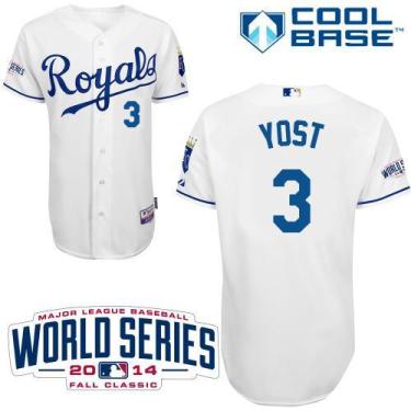 Kansas City Royals 3 Ned Yost White Cool Base Baseball Jersey 2014 World Series Patch