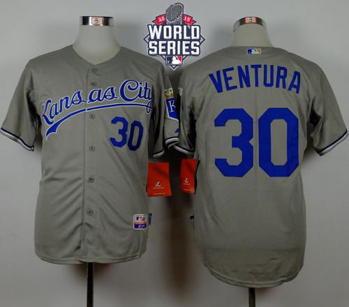 Kansas City Royals 30 Yordano Ventura Grey Road Cool Base 2015 World Series Patch MLB Jersey
