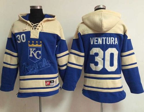 Kansas City Royals 30 Yordano Ventura Light Blue Sawyer Hooded Sweatshirt Baseball Hoodie