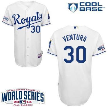 Kansas City Royals 30 Yordano Ventura White 2014 World Series Patch Stitched MLB Baseball Jersey