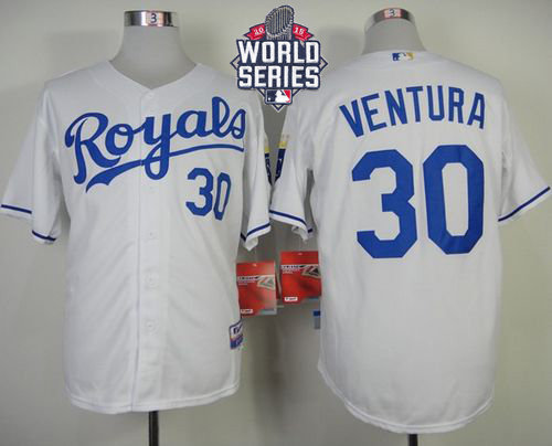 Kansas City Royals 30 Yordano Ventura White Cool Base 2015 World Series Patch MLB Jersey