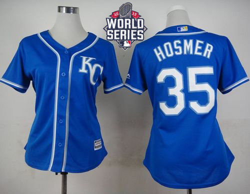Kansas City Royals 35 Eric Hosmer Blue Alternate 2015 World Series Patch Women MLB Jersey