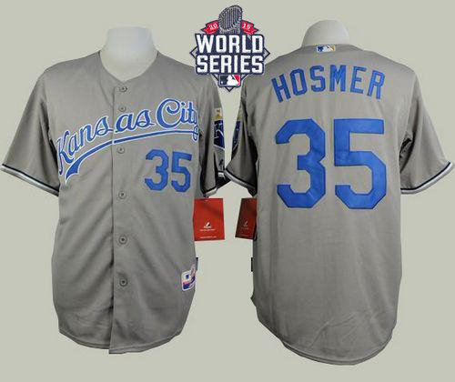 Kansas City Royals 35 Eric Hosmer Grey Road Cool Base 2015 World Series Patch MLB Jersey