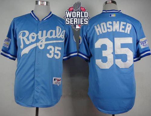 Kansas City Royals 35 Eric Hosmer Light Blue 1985 Turn Back The Clock 2015 World Series Patch MLB Jersey