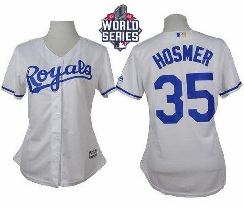 Kansas City Royals 35 Eric Hosmer White Home 2015 World Series Patch Women MLB Jersey