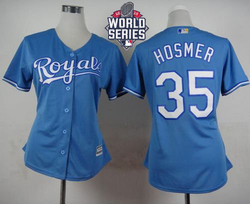 Kansas City Royals 35 Eric Hosmer White Home 2015 World Series Patch Women MLB Jersey1