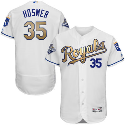 Kansas City Royals 35 Eric Hosmer White World Series Champions Gold Program FlexBase MLB Jersey