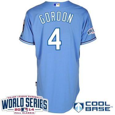 Kansas City Royals 4 Alex Gordon Light Blue 2014 World Series Patch Stitched MLB Baseball Jersey