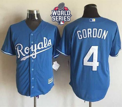 Kansas City Royals 4 Alex Gordon Light Blue Alternate New Cool Base 2015 World Series Patch MLB Jersey