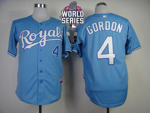 Kansas City Royals 4 Alex Gordon Light Blue Cool Base 2015 World Series Patch MLB Jersey