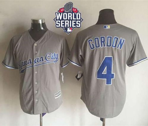 Kansas City Royals 4 Alex Gordon New Grey Cool Base 2015 World Series Patch MLB Jersey