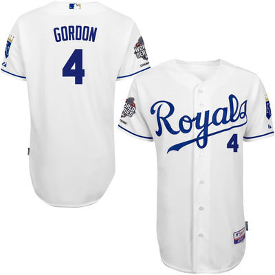 Kansas City Royals 4 Alex Gordon White Cool Base 2015 World Series Champions Patch MLB Jersey