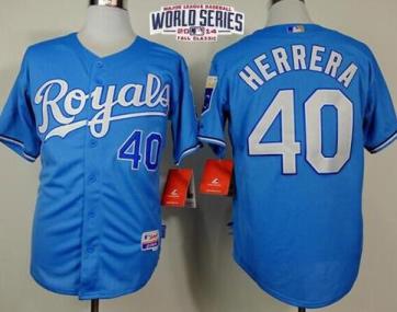 Kansas City Royals 40 Kelvin Herrera Light Blue Cool Base Stitched Baseball Jersey 2014 World Series Patch