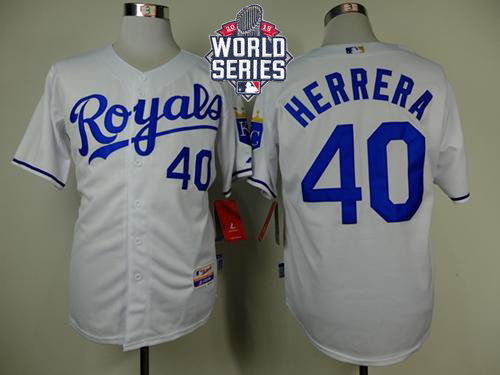 Kansas City Royals 40 Kelvin Herrera White Cool Base 2015 World Series Patch MLB Jersey