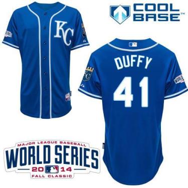 Kansas City Royals 41 Danny Duffy Blue Cool Base Stitched Baseball Jersey 2014 World Series Patch