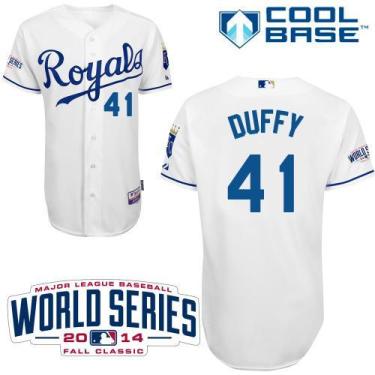 Kansas City Royals 41 Danny Duffy White Cool Base Stitched Baseball Jersey 2014 World Series Patch