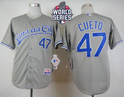 Kansas City Royals 47 Johnny Cueto Grey Cool Base 2015 World Series Patch MLB Jersey