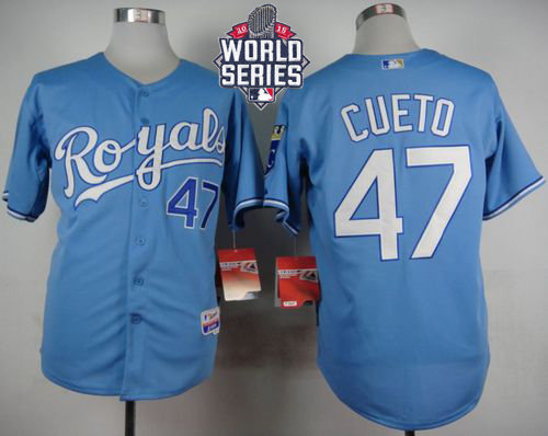 Kansas City Royals 47 Johnny Cueto Light Blue Alternate Cool Base 2015 World Series Patch MLB Jersey(1)