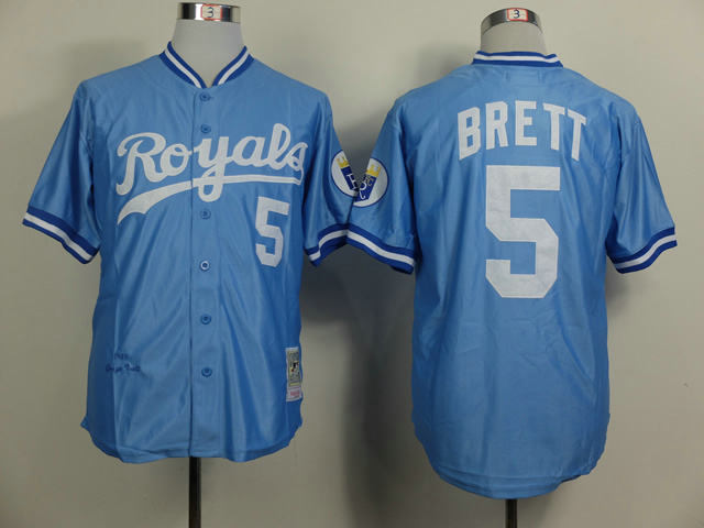 Kansas City Royals 5 George Brett Light Blue 1985 throwback jerseys