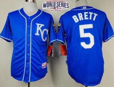 Kansas City Royals 5 George Brett Light Blue Cool Base Baseball Jersey 2014 World Series Patch