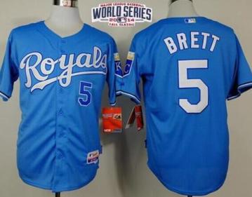 Kansas City Royals 5 George Brett Light Blue Cool Base MLB Jersey 2014 World Series Patch