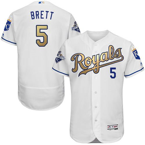 Kansas City Royals 5 George Brett White 2015 World Series Champions Gold Program FlexBase Authentic MLB Jersey