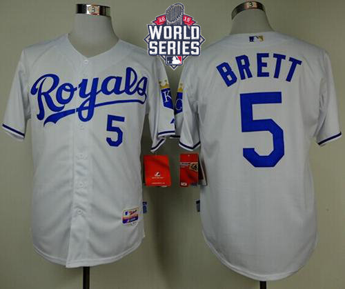 Kansas City Royals 5 George Brett White Cool Base 2015 World Series Patch MLB Jersey