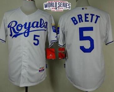 Kansas City Royals 5 George Brett White Cool Base MLB Jersey 2014 World Series Patch