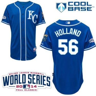 Kansas City Royals 56 Greg Holland Blue Cool Base Stitched Baseball Jersey 2014 World Series Patch