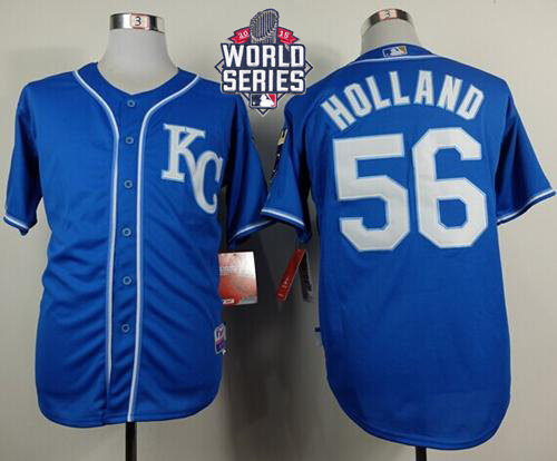 Kansas City Royals 56 Greg Holland Light Blue Alternate Cool Base 2015 World Series Patch MLB Jersey