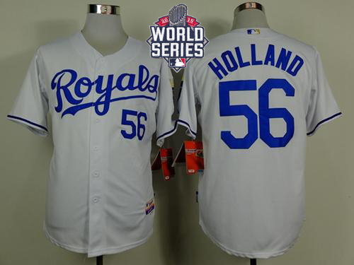 Kansas City Royals 56 Greg Holland White Cool Base 2015 World Series Patch MLB Jersey