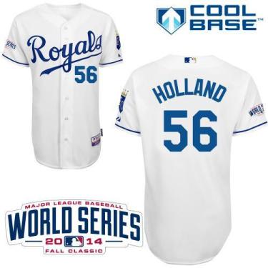 Kansas City Royals 56 Greg Holland White Cool Base Stitched Baseball Jersey 2014 World Series Patch