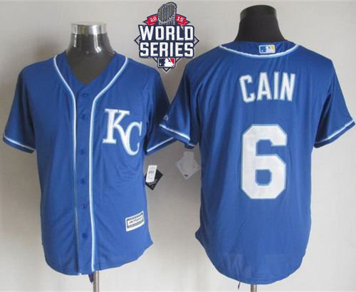 Kansas City Royals 6 Lorenzo Cain Blue Alternate New Cool Base 2015 World Series Patch MLB Jersey