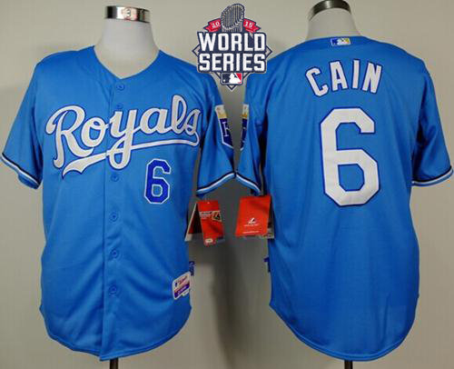 Kansas City Royals 6 Lorenzo Cain Light Blue Alternate Cool Base 2015 World Series Patch MLB Jersey