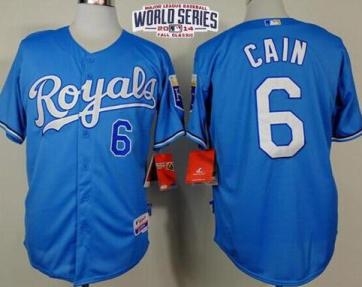 Kansas City Royals 6 Lorenzo Cain Light Blue Alternate Cool Base MLB Jersey 2014 World Series Patch