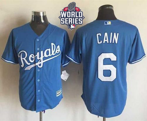 Kansas City Royals 6 Lorenzo Cain Light Blue Alternate New Cool Base 2015 World Series Patch MLB Jersey