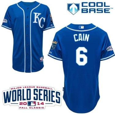 Kansas City Royals 6 Lorenzo Cain Light Blue Cool Base Baseball Jersey 2014 World Series Patch
