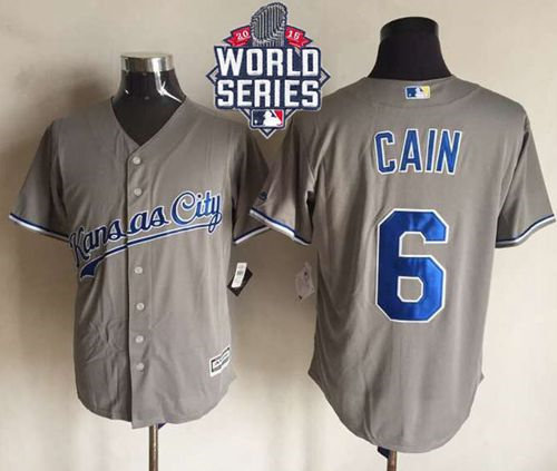 Kansas City Royals 6 Lorenzo Cain New Grey Cool Base 2015 World Series Patch MLB Jersey