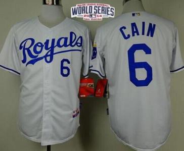 Kansas City Royals 6 Lorenzo Cain White Stitched Cool Base Baseball Jersey 2014 World Series Patch