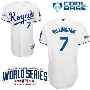 Kansas City Royals 7 Josh Willingham White Stitched Cool Base Baseball Jersey 2014 World Series Patch