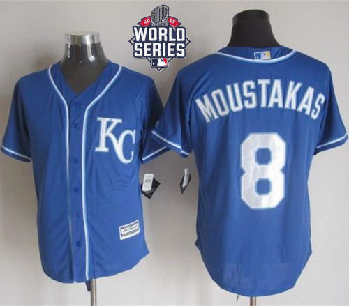 Kansas City Royals 8 Mike Moustakas Blue Alternate New Cool Base 2015 World Series Patch MLB Jersey
