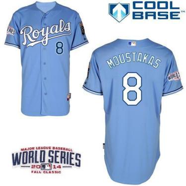 Kansas City Royals 8 Mike Moustakas Light Blue 2014 World Series Patch Stitched MLB Baseball Jersey