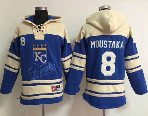 Kansas City Royals 8 Mike Moustakas Light Blue Sawyer Hooded Sweatshirt Baseball Hoodie