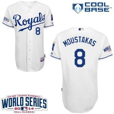 Kansas City Royals 8 Mike Moustakas White 2014 World Series Patch Stitched MLB Baseball Jersey