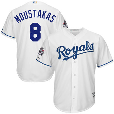 Kansas City Royals 8 Mike Moustakas White 2015 World Series Champions Cool Base MLB Jersey