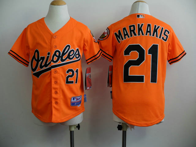 Kid Baltimore Orioles 21 Nick Markakis Orange Jersey